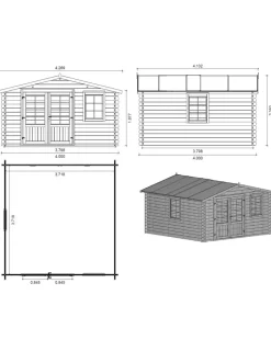 ALTANKA - Abri de jardin en bois - 4x4 m + terrasse avec balustrade et avant-toit en bois - 28 m2 - dom371+dom618+dom548+pod04 - altanka