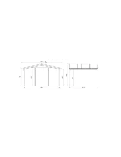 ALTANKA - Abri de jardin en bois - 4x4 m + terrasse avec balustrade et avant-toit en bois - 28 m2 - dom371+dom618+dom548+pod04 - altanka