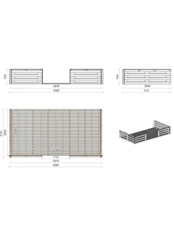 ALTANKA - Abri de jardin en bois - 6x5 m + terrasse avec balustrade et avant-toit en bois - 48 m2 - dom747+dom556+dom558+pod04 - altanka