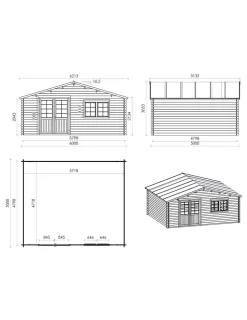 ALTANKA - Abri de jardin en bois - 6x5 m + terrasse avec balustrade et avant-toit en bois - 42 m2 - dom747+dom553+dom555+pod04 - altanka