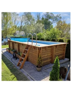 ALTANKA - Piscine en bois aqua 7x3,75 - h.1,45 m fixations à sceller - bas7308ospi - altanka