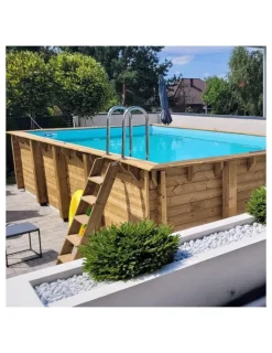 ALTANKA - Piscine en bois aqua 8,5x4,35 - h.1,45 m cadre en métal, sans dalle béton - bas7309ospu+sza - altanka