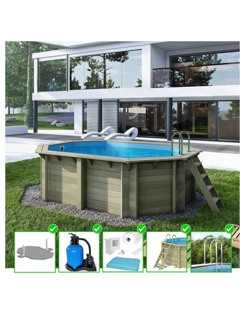 ALTANKA - Piscine en bois nemo 4,3x3 - h.1,18 m fixations à visser - bas7302ospl - altanka