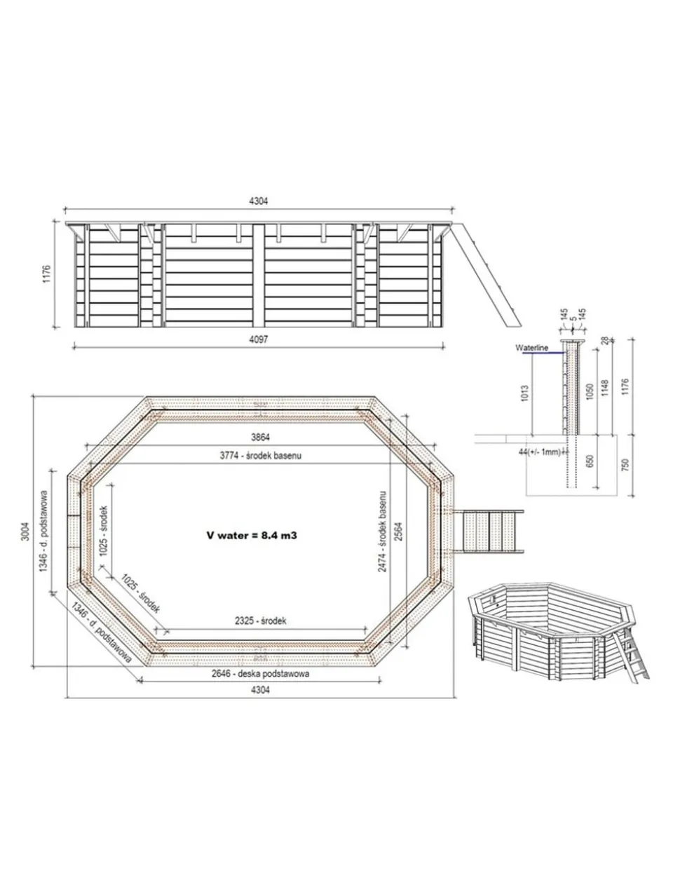 ALTANKA - Piscine en bois nemo 4,3x3 - h.1,18 m fixations à sceller - bas7302ospi+sza - altanka