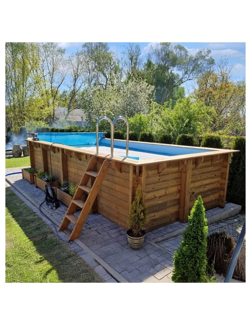 ALTANKA - Piscine en bois aqua 7x3,75 - h.1,45 m fixations à visser - bas7308ospl - altanka