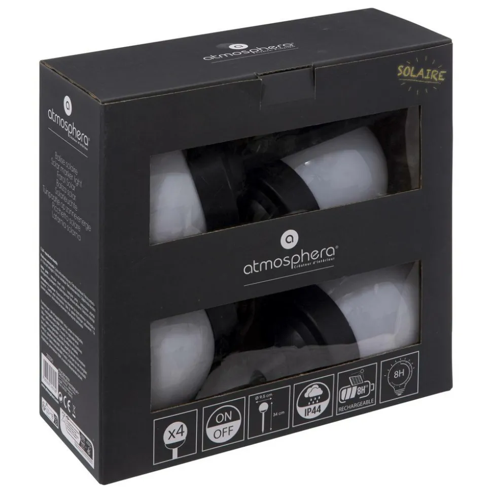 ATMOSPHERA CREATEUR D'INTERIEUR - Lot de 4 balises solaires "tea" h34cm noir et blanc