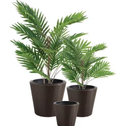 AUBRY GASPARD - Cache-pots en résine tressée (lot de 3) ronde