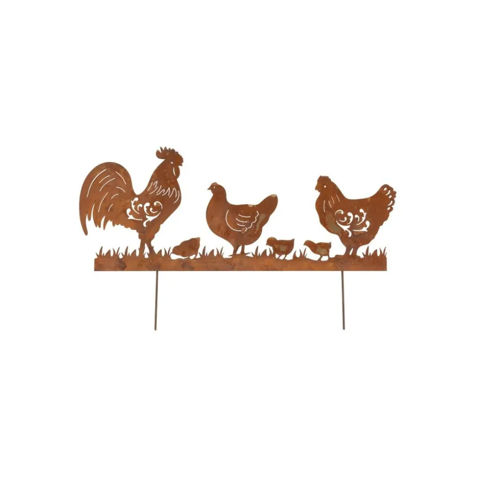 AUBRY GASPARD - Décor de jardin poules et coq en métal vieilli