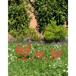 AUBRY GASPARD - Décor de jardin poules et coq en métal vieilli