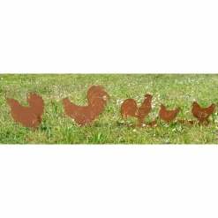 AUBRY GASPARD - Décor de jardin poules et coq en métal vieilli
