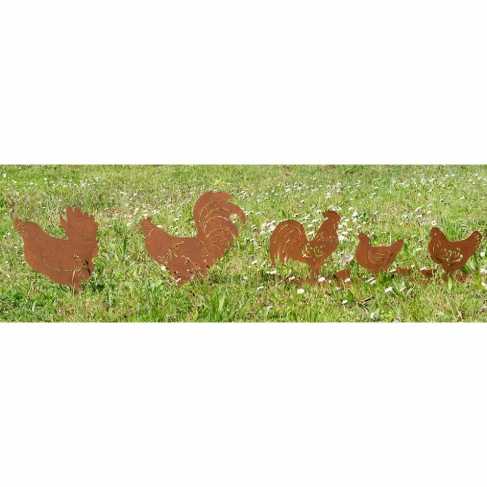 AUBRY GASPARD - Décor de jardin poules et coq en métal vieilli
