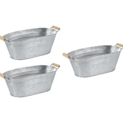 AUBRY GASPARD - Jardinière ovale zinc et bois (lot de 3)