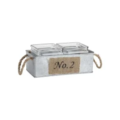 AUBRY GASPARD - Jardinière en zinc avec pots en verre 24 cm