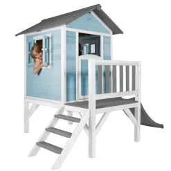AXI - Axi maison enfant beach lodge xl en bleu avec toboggan en gris