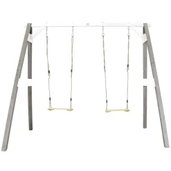 AXI - Axi portique en bois fsc gris / blanc avec 2 balançoires enfant