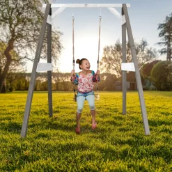 AXI - Axi portique en bois fsc gris / blanc avec balançoire enfant