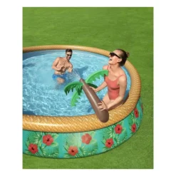 BESTWAY - Piscine hors sol fast set? Diametre 457 x 84 cm avec filtre a cartouche et fontaine integree, decor fleurs