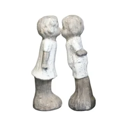 CHEMIN DE CAMPAGNE - ~ statue statuette sculpture jardin couple ciment émaillé blanc 30cm