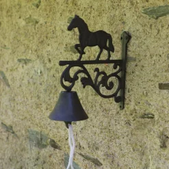 CHEMIN DE CAMPAGNE - Cloche de jardin de porte ancienne cheval fonte marron 23x26cm