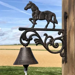 CHEMIN DE CAMPAGNE - Cloche de jardin de porte ancienne cheval fonte marron 23x26cm