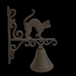 CHEMIN DE CAMPAGNE - Cloche de jardin de porte ancienne chat fonte marron 18.5 x 23cm
