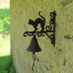CHEMIN DE CAMPAGNE - Cloche de jardin de porte ancienne chat fonte marron 18.5 x 23cm