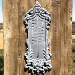 CHEMIN DE CAMPAGNE - Grand thermomètre extérieur décoratif vintage fonte grise 37cm