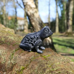 CHEMIN DE CAMPAGNE - Grenouille en fonte noire 13 x 11 cm