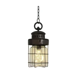 CHEMIN DE CAMPAGNE - Lampe jardin industrielle vintage à suspendre métal marron verre 29cm