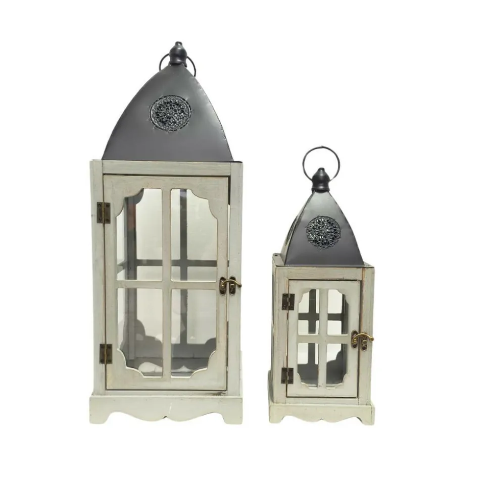 CHEMIN DE CAMPAGNE - Lanternes jardin extérieur à poser bougie ancienne bois blanc 58-39cm