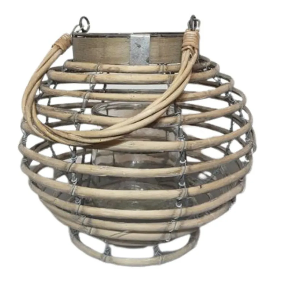 CHEMIN DE CAMPAGNE - Lanterne jardin extérieur à poser bougie ancienne rotin 21cm