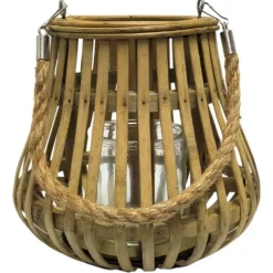 CHEMIN DE CAMPAGNE - Lanterne jardin extérieur à poser bougie ancienne rotin naturel 24cm