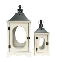 CHEMIN DE CAMPAGNE - Lanternes jardin extérieur à poser bougie ancienne bois blanc 56-36cm