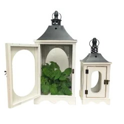 CHEMIN DE CAMPAGNE - Lanternes jardin extérieur à poser bougie ancienne bois blanc 56-36cm