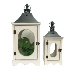 CHEMIN DE CAMPAGNE - Lanternes jardin extérieur à poser bougie ancienne bois blanc 56-36cm