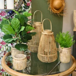 CHEMIN DE CAMPAGNE - Lanterne jardin extérieur à poser bougie ancienne rotin naturel 40cm
