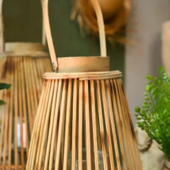 CHEMIN DE CAMPAGNE - Lanterne jardin extérieur à poser bougie ancienne rotin naturel 40cm