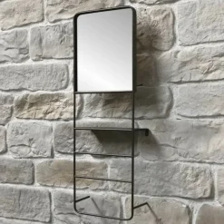 CHEMIN DE CAMPAGNE - Miroir porte-serviettes en métal gris 35 x 15 x 100 cm