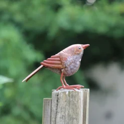 CHEMIN DE CAMPAGNE - Oiseau en métal rouge et orange 16 x 4.5 x 10cm