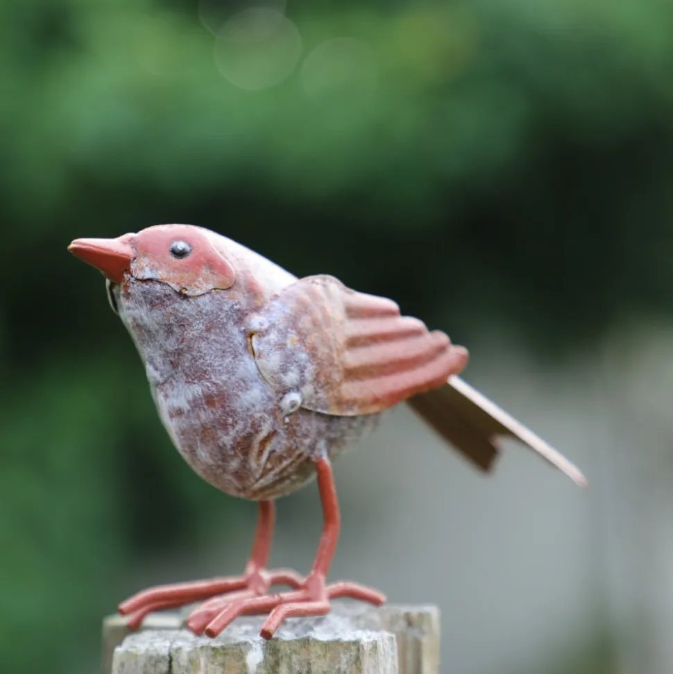 CHEMIN DE CAMPAGNE - Oiseau en métal rouge et orange 16 x 4.5 x 10cm
