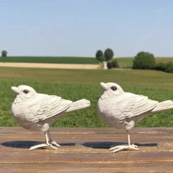 CHEMIN DE CAMPAGNE - Oiseaux en résine blancs 10 x 8 cm