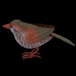 CHEMIN DE CAMPAGNE - Oiseau métal rouge et orange 18 x 4.5 x 10 cm