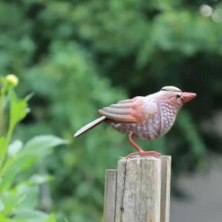 CHEMIN DE CAMPAGNE - Oiseau métal rouge et orange 18 x 4.5 x 10 cm
