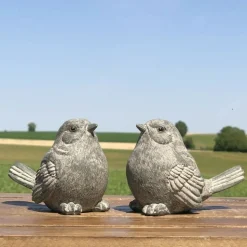 CHEMIN DE CAMPAGNE - Oiseaux en résine gris 12 x 16 x 9 cm
