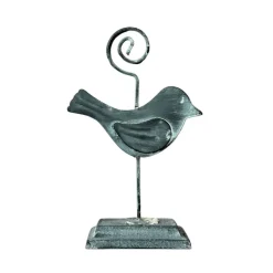 CHEMIN DE CAMPAGNE - Porte photo en forme d'oiseau en métal gris 12,5 x 8 cm