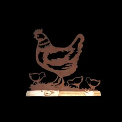 CHEMIN DE CAMPAGNE - Poule en bois et métal marron 42 x 38cm
