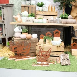 CHEMIN DE CAMPAGNE - Poule en bois et métal marron 42 x 38cm