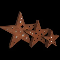 CHEMIN DE CAMPAGNE - Set de 3 bougeoirs étoiles en métal rouillé ø20-30-40 cm