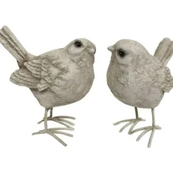 CHEMIN DE CAMPAGNE - Set de 2 oiseaux en résine crème 9 x 5 x 9 cm