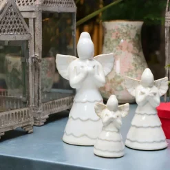 CHEMIN DE CAMPAGNE - Statue statuette sculpture déco ange noël céramique blanche 19cm